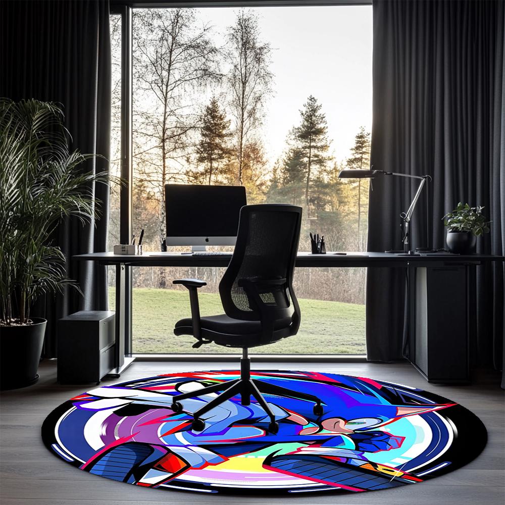 Sonic Printed Round Rug Carpet Chair Rug Area Rug Entryway Doormats,for Office Chair Living Room Bedroom Kitchen Room.