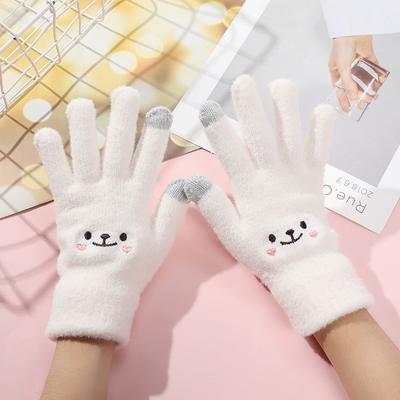 Перчатки Kawaii женские милые мультяшные вышитые смайлик-медведь сенсорный экран осень зима теплые женские шерстяные вязаные перчатки мягкий хлопок