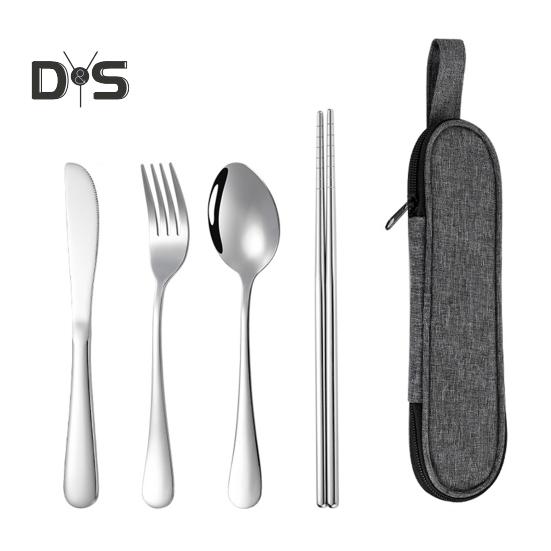 Набор столовых приборов из нержавеющей стали, 4 предмета, ретро-посуда, вилка, ложка, палочки для еды, нож с сумкой для хранения, зеркально отполированный, можно мыть в посудомоечной машине, набор столовых приборов для дома