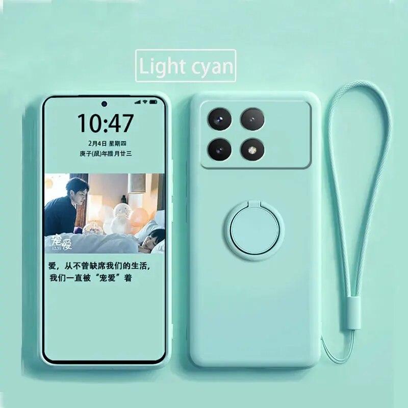 Luxury Liquid Silicone Ring Stand Shell for Redmi POCO X6 Pro Cover Shockproof Xiaomi K70E Bumper Back Protection Cover