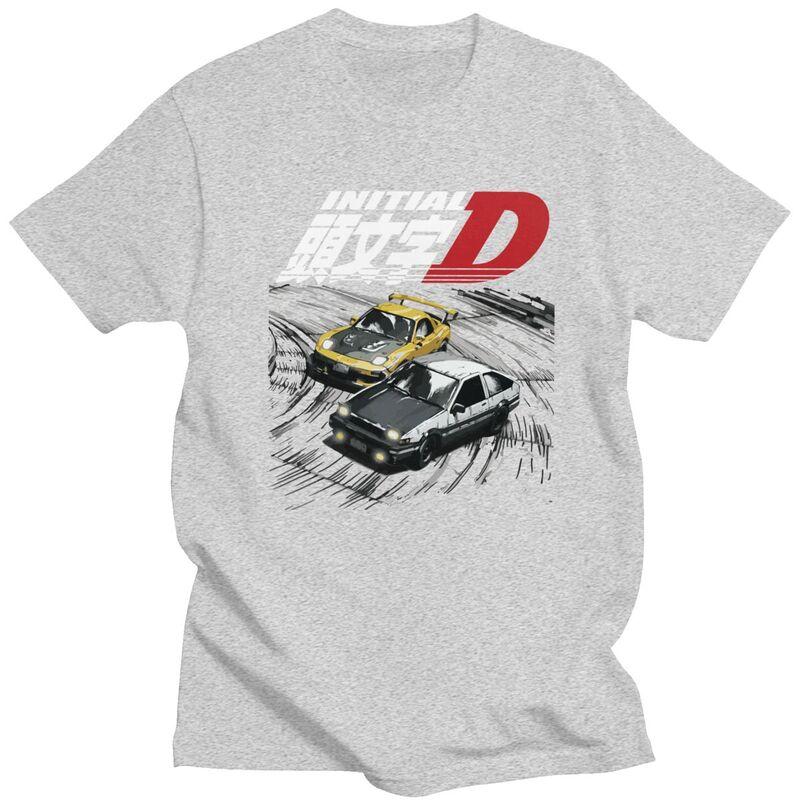Мужские футболки с принтом Аниме Горные Гонки Initial D, 100% Хлопок, Футболки с Короткой Рукавой, Одежда