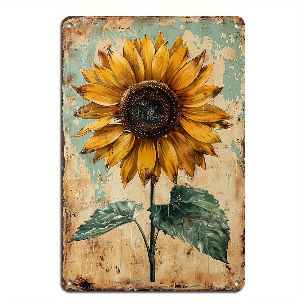1 piece of vintage sunflower metal tin, 8x12 inch garden style wall listing, suitable for home, restaurant, bathroom, garage