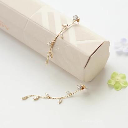 S925 Sterling Silver Earrings Korean Fashion Crystal Earrings Long Leaves Diamond Back Earrings Silver Jewelry Accessories