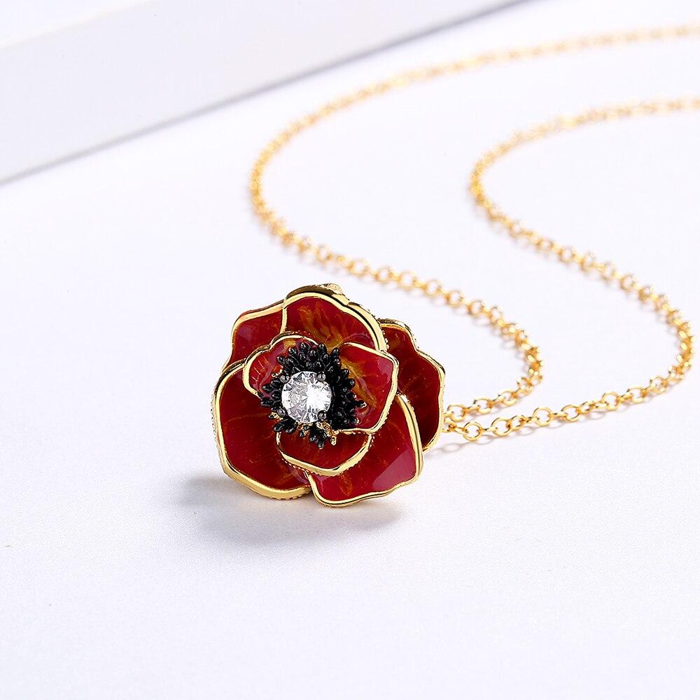 Exquisite Womens for Necklace Flower Pendant Red Flower Necklace Fashion Handmade Enamel Sweater Chain Jewelry Christmas Gift