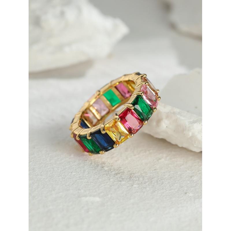 Ring zircon women's colored diamond square ring creative accessories