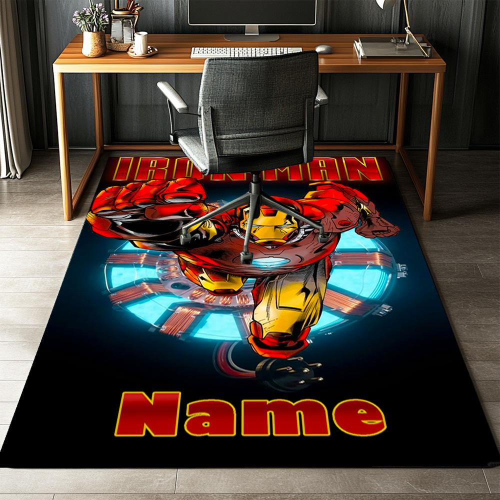 Custom Name Iron Man Printed Carpet,Rug for Office Chair Living Room Bedroom Kitchen Room Decor Gifts.