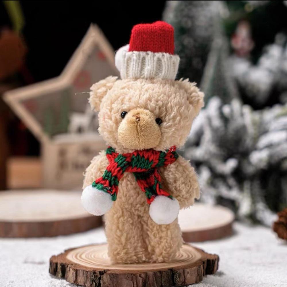 Brown White Christmas Bear Pendant Couple Hat Bear Handheld DIY Bear Cute Curly Bear Bag Pendant