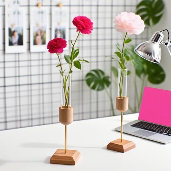 Станция для размножения растений Деревянная подставка со стеклянной вазой-пробиркой Настольный гидропонный плантатор для декора дома и офиса, для цветочных композиций