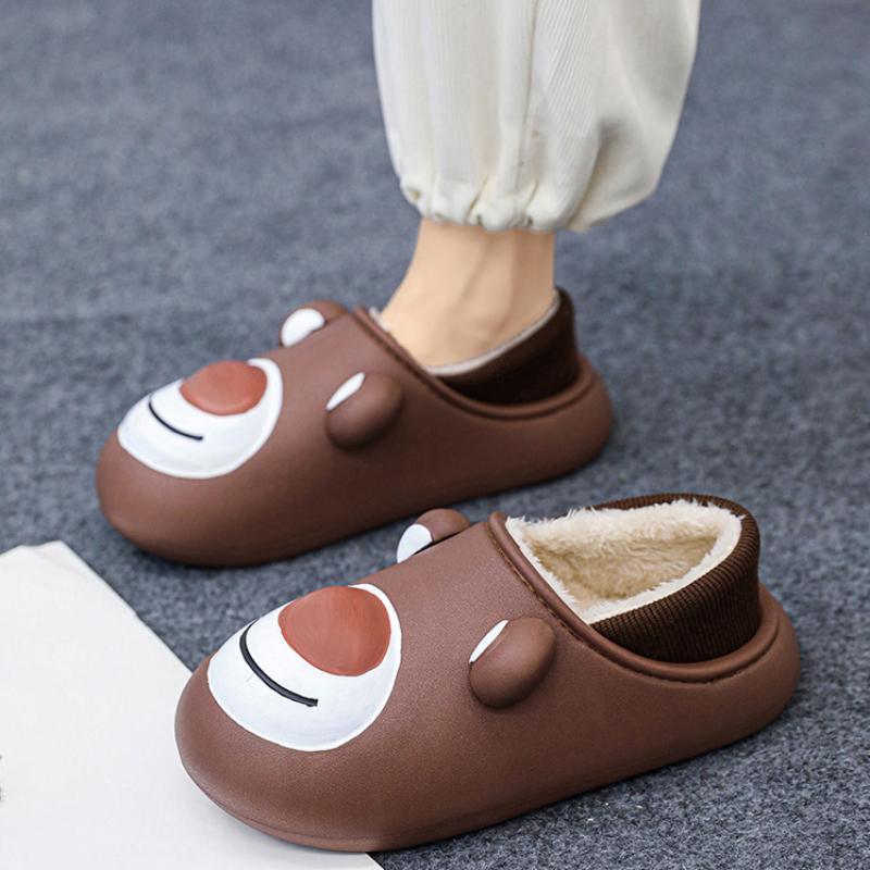 Водонепроницаемые зимние милые плюшевые тапочки с медвежьим мехом для женщин и мужчин, теплые женские тапочки для дома и улицы, удобные хлопковые туфли унисекс