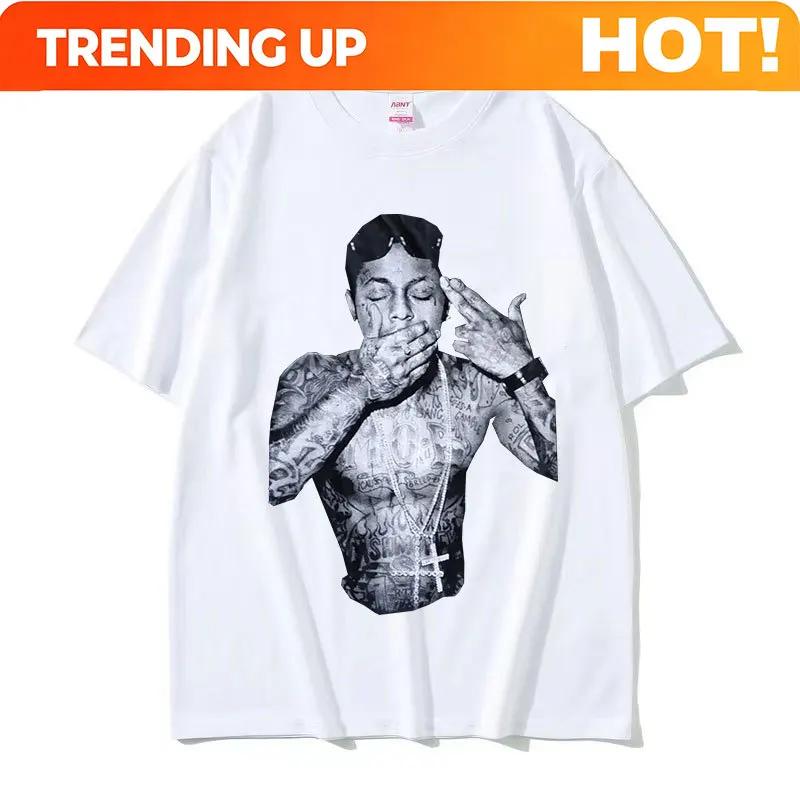 Футболка на заказ с принтом рэпера Lil Wayne Графическая футболка Унисекс Крутая Хип-хоп Готическая одежда Футболки Y2k Унисекс Ретро Оверсайз Хлопковая футболка