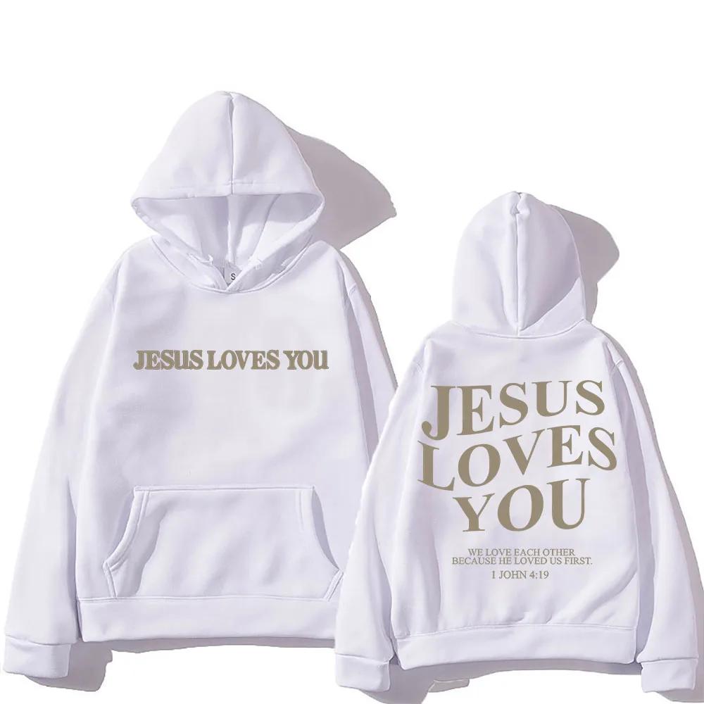 Jesus Loves You Hoodie for Autumn Winter Gothic Hooded Sweatshirts Graphic Printing Hip Hop Clothing Sudaderas Punk Soft Hoody