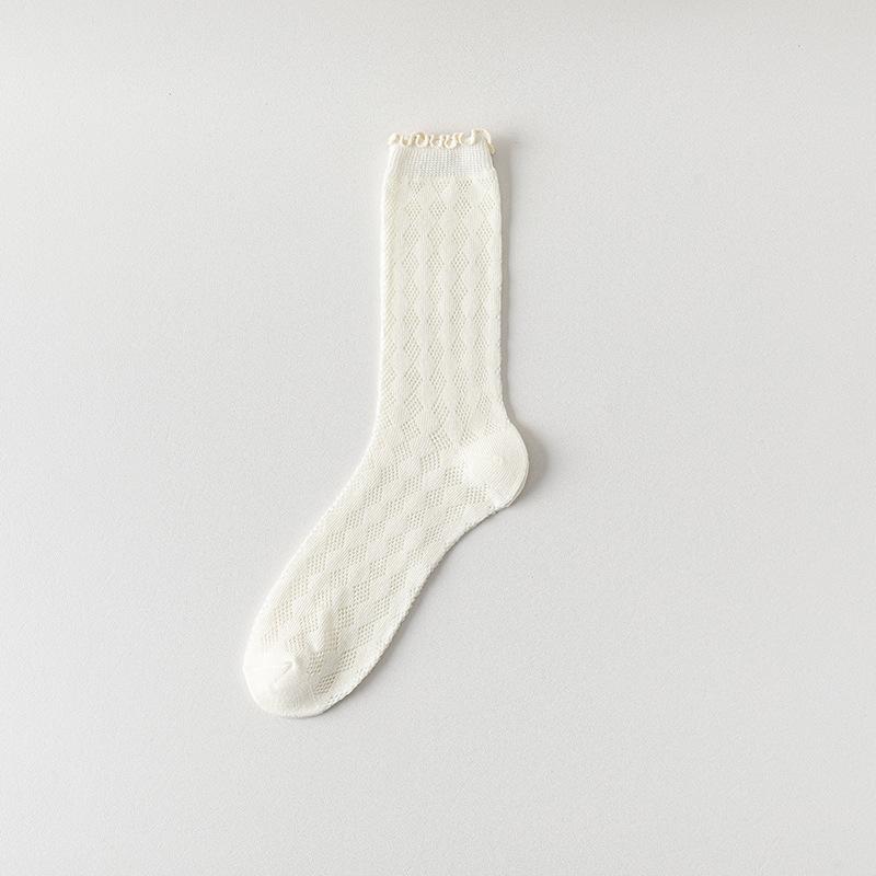 Женские летние тонкие сетчатые дышащие бесшовные кружевные гольфы средней длины из хлопка