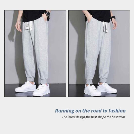 Мужские брюки с эластичной резинкой на талии и завязками, однотонные свободные прямые спортивные штаны с карманами, широкие спортивные брюки с ремешками на щиколотке