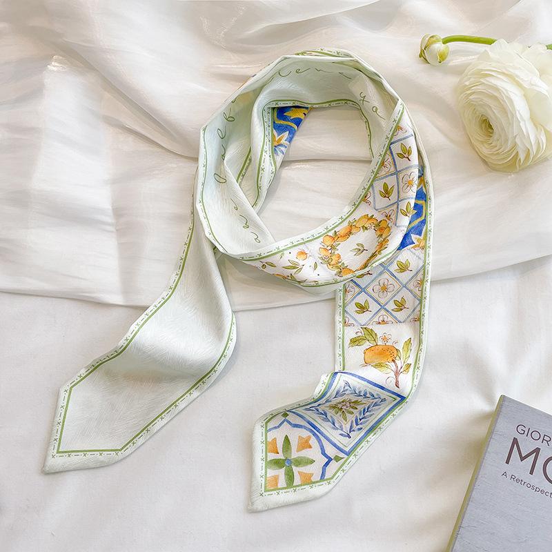 Высококачественная повязка для волос, платок на шею с шелковистой текстурой, женский шарф, длинные узкие повязки на голову, милые шарфы-галстуки, роскошный принт, шарф для сумки для леди