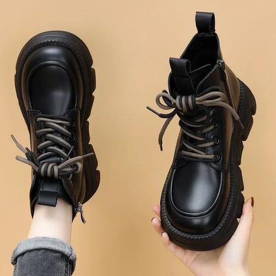 Женская обувь из мягкой кожи на толстой подошве, бархатные, для улицы, нескользящие женские короткие ботинки, осенне-зимние, увеличивающие рост, одинарные ботинки