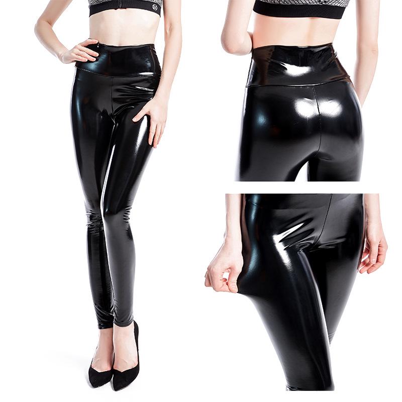 SCIONE High Waist Leggings Sexy High Waist Latex Bright Leather Plus Size Women's Trousers