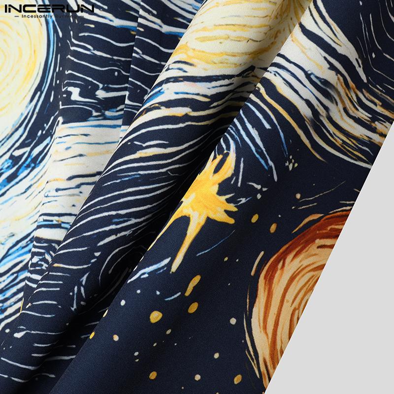 INCERUN Мужские повседневные свободные рубашки с отложным воротником и длинным рукавом с цветочным принтом