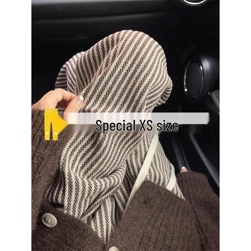 Ретро Маленькие Полосатые Брюки Широкие Штанины на Кулиске - 145см Трикотаж Женские Повседневные Осень/Зима