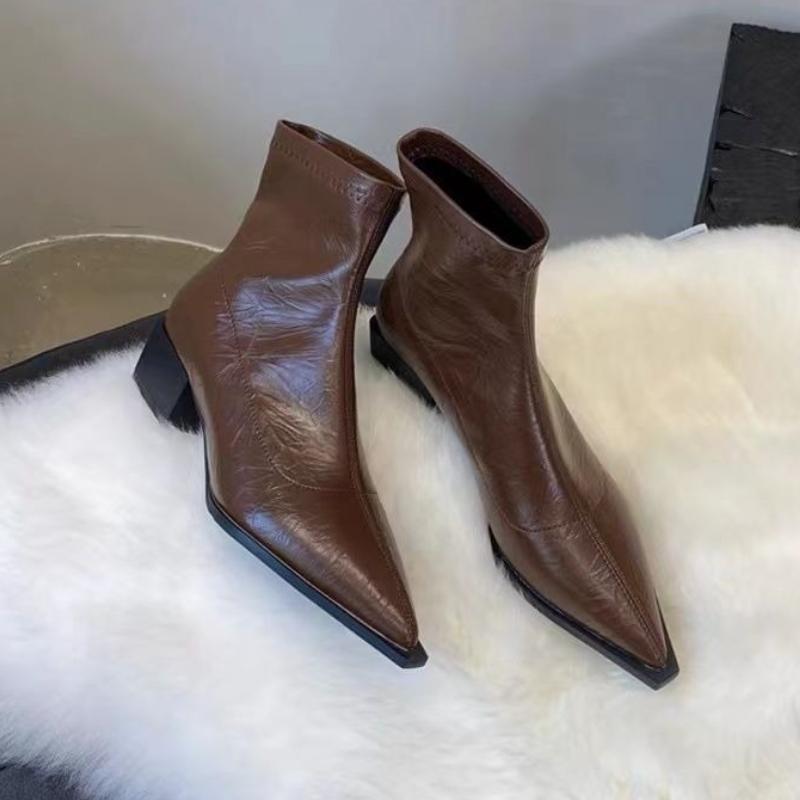 Модные кожаные ботильоны с острым носком, элегантные на среднем каблуке, водонепроницаемые ботильоны для женщин, горячая распродажа, весна-осень, женская короткая обувь