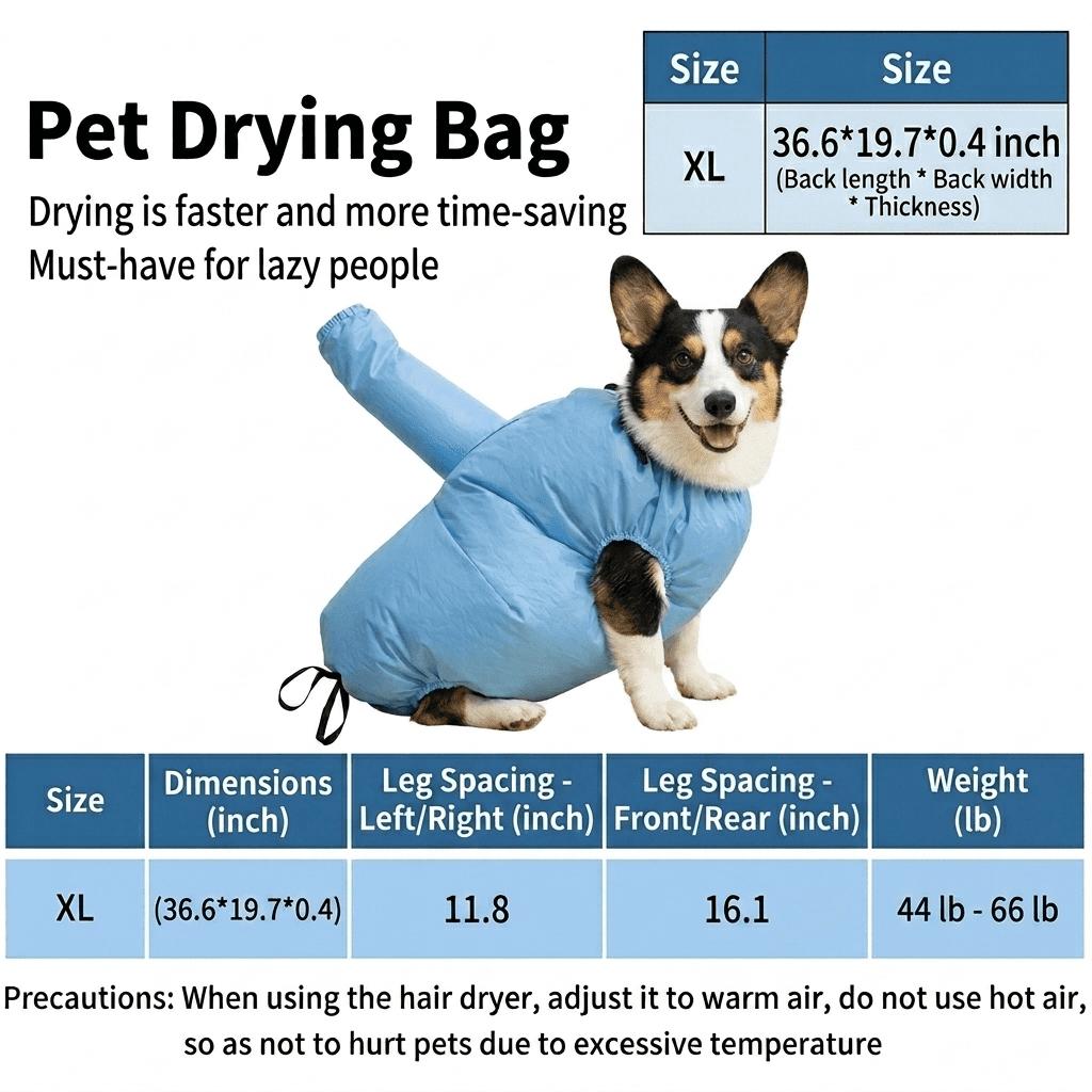 Dog Drying Bag (40-60 lbs)Pet Grooming Kit - Breathable Portable Quick-Dry Bag for Fast Drying After Bath Home Care for Large Dogs