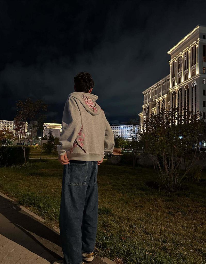 Унисекс Худи в уличном стиле с вышивкой ретро-цветов и вишни