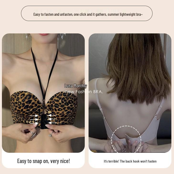 Women's Push-Up Halter Bra, Front Buckle, Wire-Free, Anti-Sagging, with Side Support.