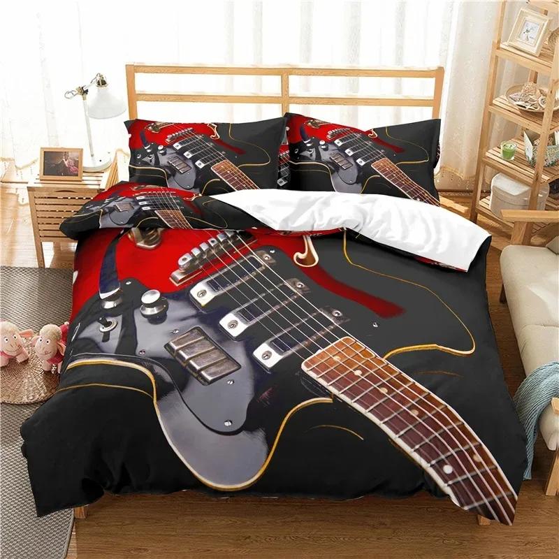 3d Music Notes Guitar Duvet Cover Set for Teens Adults Bedroom Decor Music Bedding Sets Fashion Hip Hop Comforter Cover