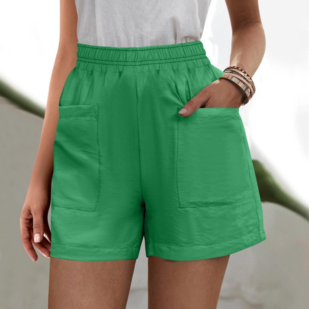 Женские однотонные брюки, модные повседневные шорты с карманами и эластичной резинкой на талии