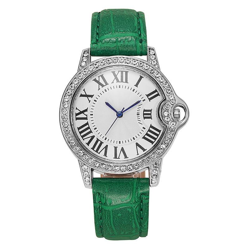 Trendy and Fashionable Women's Leather Strap Watch with Diamond Inlay Water Diamond Wine Barrel Women's Quartz Watch