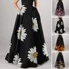 Women Maxi Skirt High Waist A-line Big Swing Flower Print Zipper Half-opening Soft Bohemian Loose Party Prom Beach Skirt