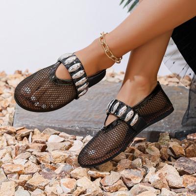 2024 Балетки женские сетчатые полые балетки Мэри Джейн черные мокасины