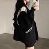 2025 Plus Velvet Women’s Contrast Color Cardigan - Loose Korean-American Style Baseball Jacket