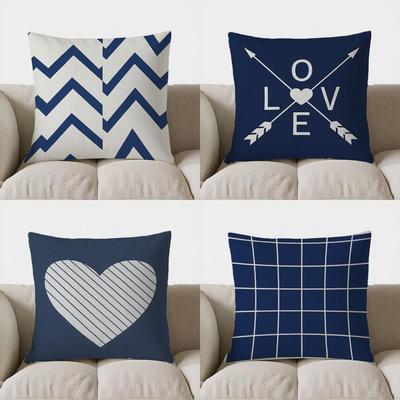 Домашний декор Синий &; Белый шевронный узор Декоративный узор для подушки Наволочка Подходит для дивана, спальни, автомобиля Наволочка
