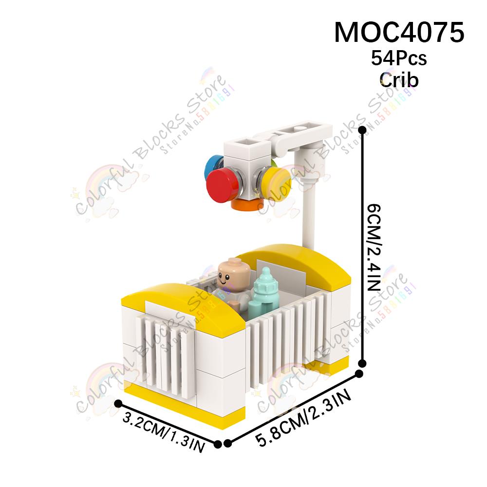 City MOC Baby's Bed Cart Furnitures Building Blocks Baby Milk Bottle Cradle Models Decoration Bricks Assemble Toys For Kids Gift