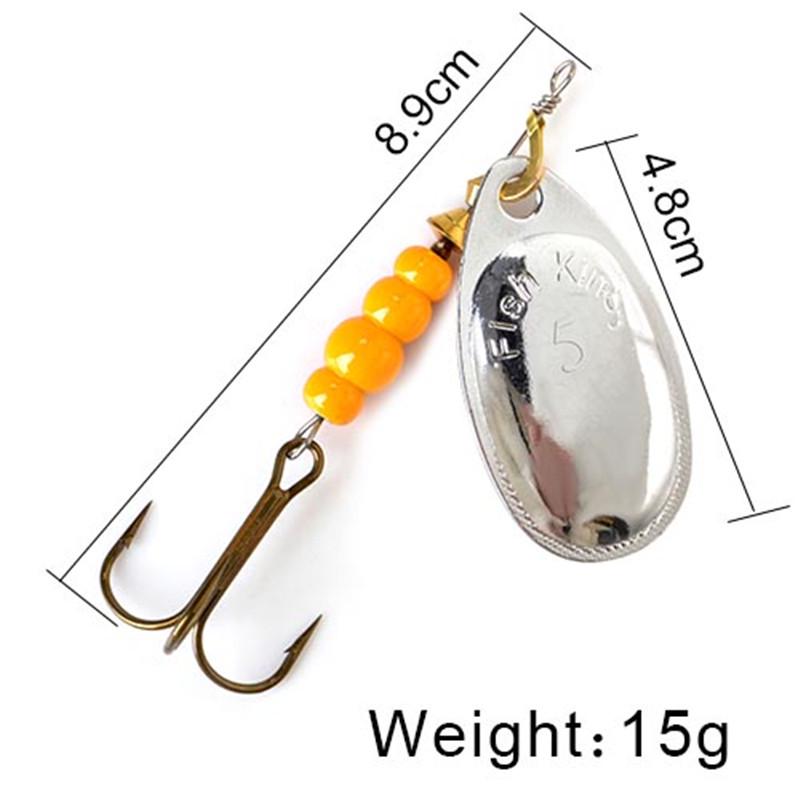 FISH KING Spinner Bait 3,9 г, 4,6 г, 7,4 г, 10,8 г, 15 г, приманки для ложки, металлические приманки для щуки с тройными крючками, искусственная приманка для окуня, рыболовная приманка