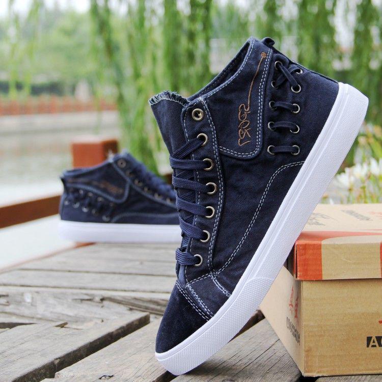 Men's Retro High-Top Canvas Shoes - Velvet-Lined, Warm, Casual, Trendy, Denim-Style for Autumn and Winter