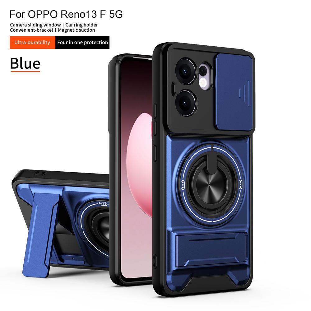 KEYSION Магнитный чехол для телефона OPPO Reno13 Pro 5G Reno13 F 5G Защита камеры со сдвижной крышкой Вертикальная подставка Кольцо Ударопрочный чехол