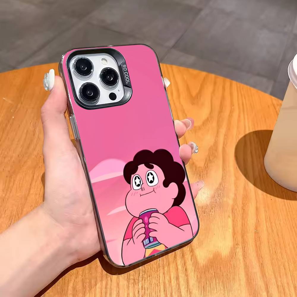 Мультяшный Чехол для Телефона Стивен Вселенная Аниме Для iPhone17 16 15 14 13 12 Pro Max Серый Черный Матовый Лазерный Металлик Аврора Funda