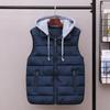 Мужской зимний теплый жилет с капюшоном, однотонный, воротник-стойка, жилет без рукавов больших размеров, тонкий жилет