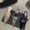 Sequins Black Slides with Heel Shoes Pointed Toe Women's Mules Slippers and Ladies Sandals Unique Korea Style Easy Wears Shoe 39