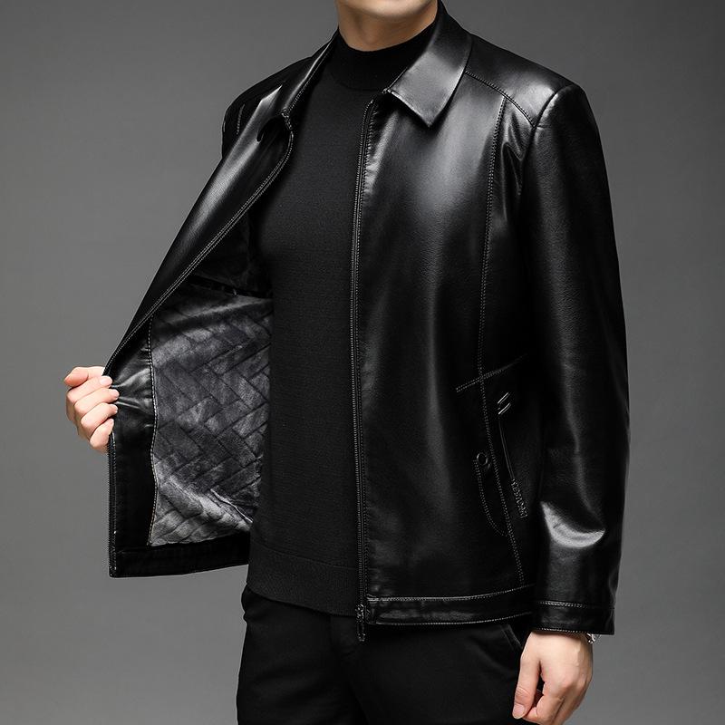 Кожаная куртка мужская осенне-зимняя новая мужская одежда с воротником-лацканом мягкая кожаная куртка для мужчин среднего возраста свободная и повседневная