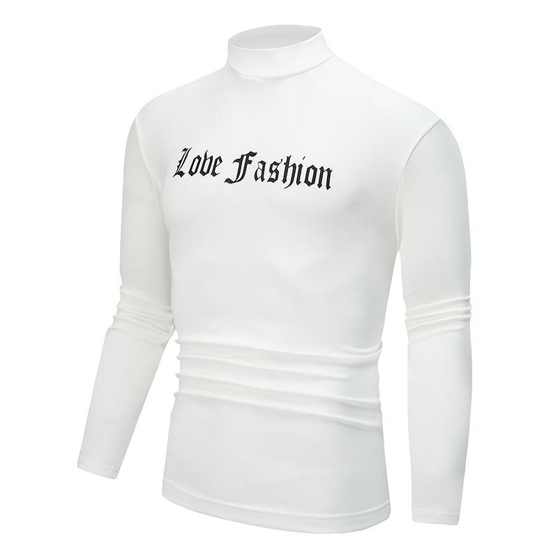 Men's Mock Turtleneck Shirt Autumn Winter Warm Long Sleeve Tee Casual Letter Print Top