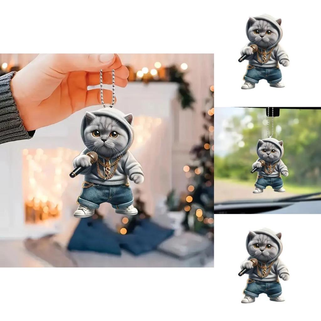 Cute Cartoon Grey Cat Pattern Acrylic Pendant For Auto Interior Accessories