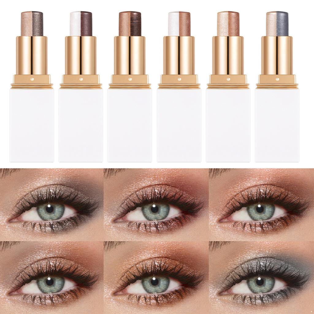 1Pc Double Color Eyeshadow Stick Glitter Shimmer Metallic Cream Eyeshadow Stick Smudge Proof Waterproof Buildable Blendable Eye Makeup for Daily Wear