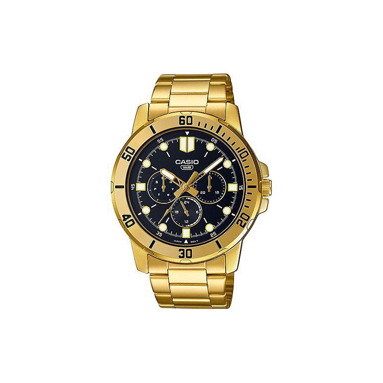 Casio Standard Series Dress Three Eyes Six Needles Fashion Business Quartz Movement Stainless Steel Strap Men watches Black MTP-VD300G-1E