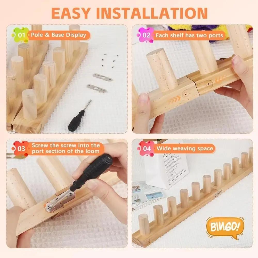12 Pegs Chunky Knitting Blanket Loom Adjustable 2 Boards Wooden Knitting Loom Kit Detachable Easy Assembly Hand Knitting Tool