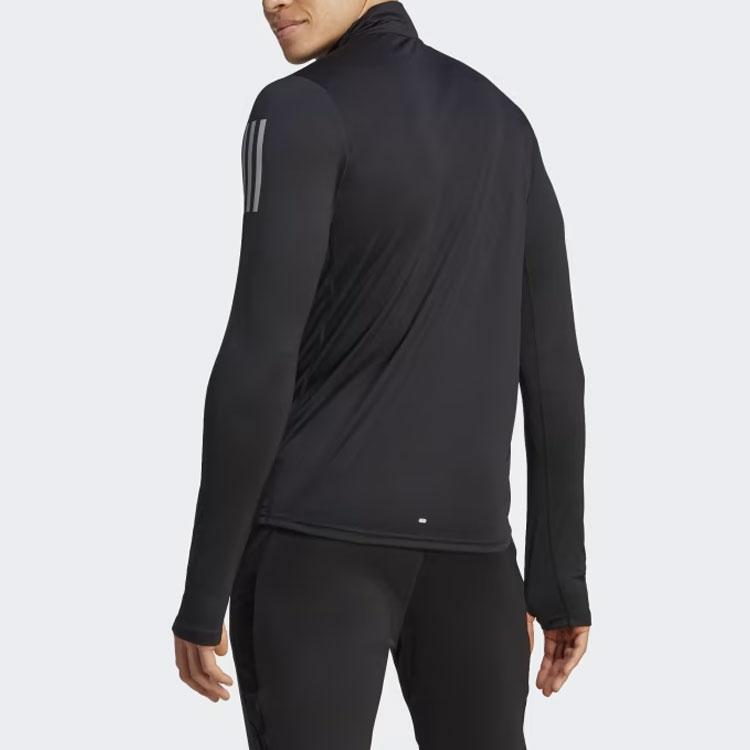 adidas Свитшот Own The Run 1/4 с длинным рукавом и молнией, мужской, черный IK9562