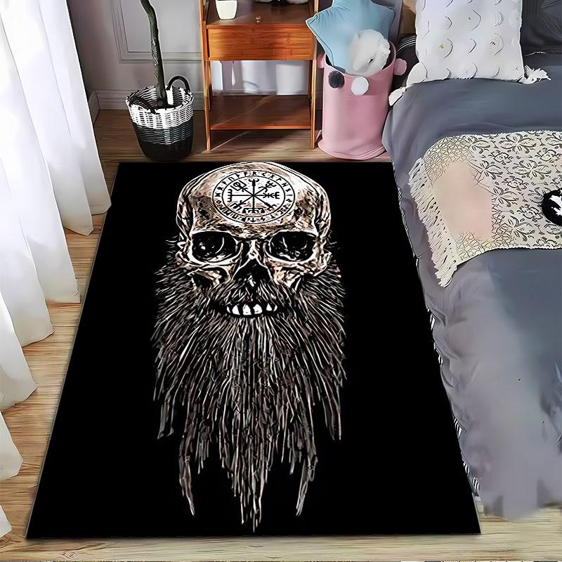 Viking Skull with Runes suitable as a non-slip mat for the living room or bedroom sofa