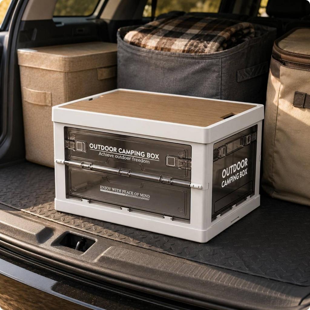 Rectangular Stackable Storage Tote Folding Utility Box Lidded Hard Body Household Storage Item for Multiroom Organization