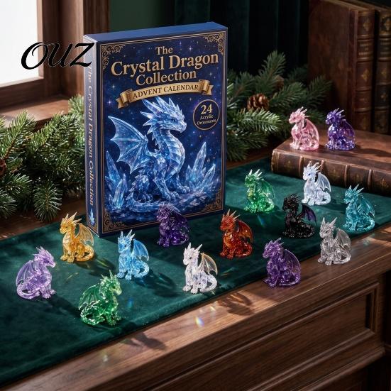 Dragon Souvenir Ornament Christmas Countdown Calendar, with 24 Acrylic Decorations, Days Xmas Advent Calendar Gift Box, Holiday for Lovers Decorations